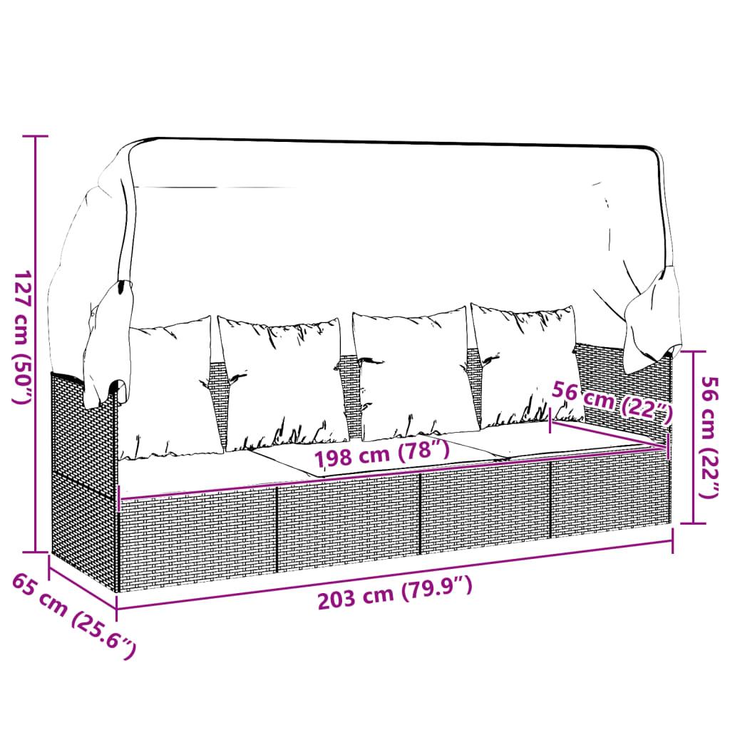 Outdoor Lounge Bed with Roof and Cushions Grey Poly Rattan