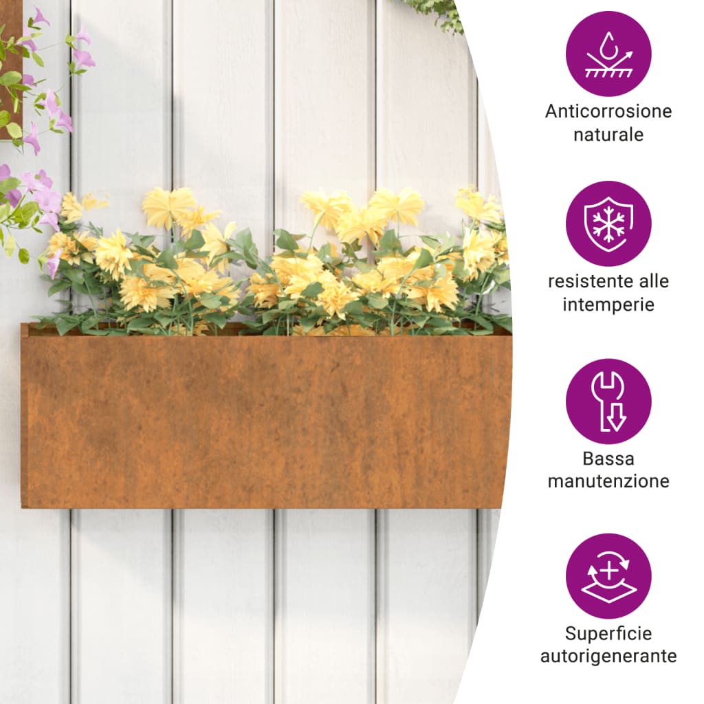 Wall Planters 2 pcs Rusty Corten Steel 53x10x17 cm