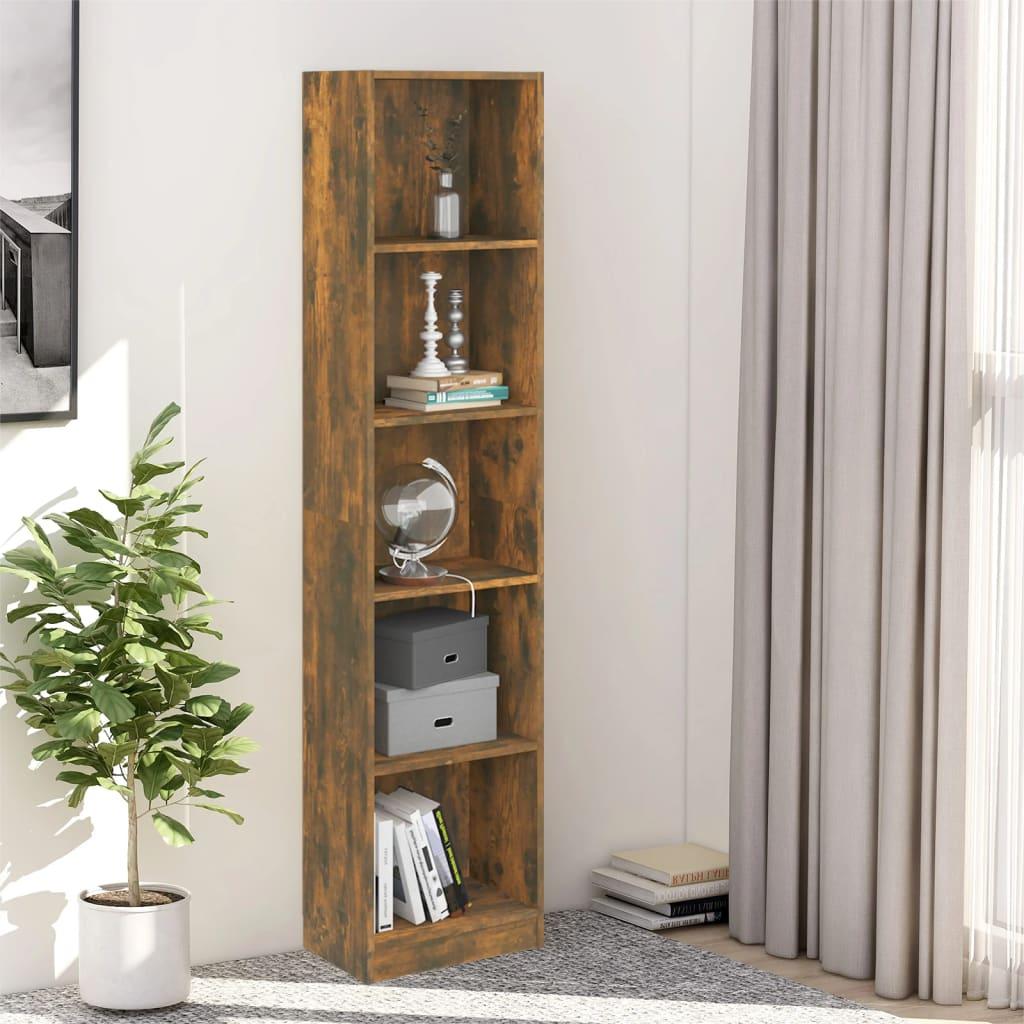 5-Tier Book Cabinet Smoked Oak 40x24x175 cm Engineered Wood