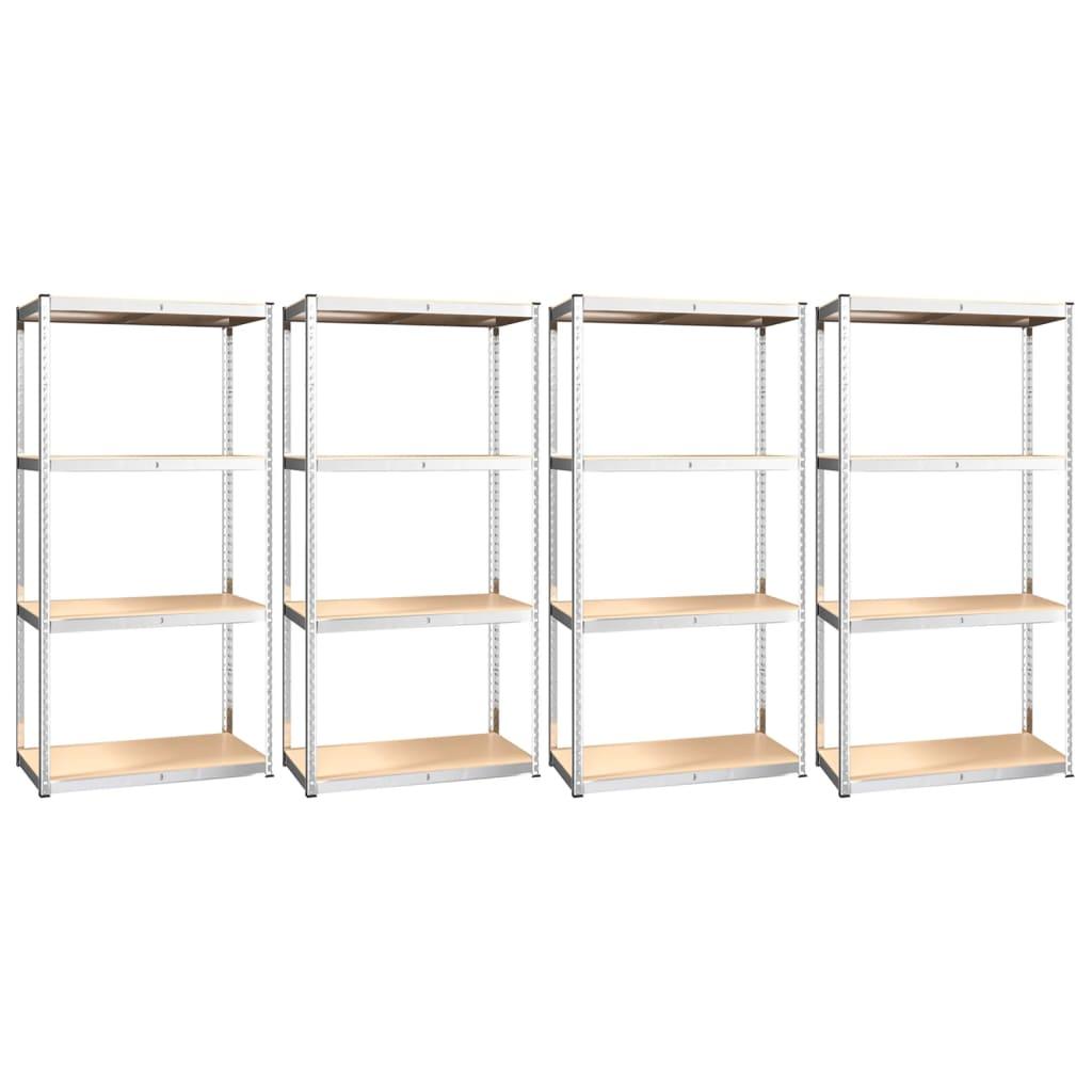 4-Layer Shelves 4 pcs Silver Steel&Engineered Wood