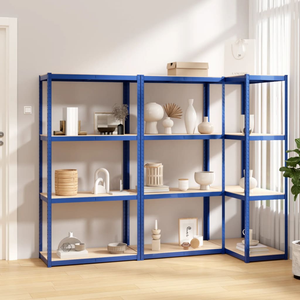 4-Layer Shelves 3 pcs Blue Steel&amp;Engineered Wood