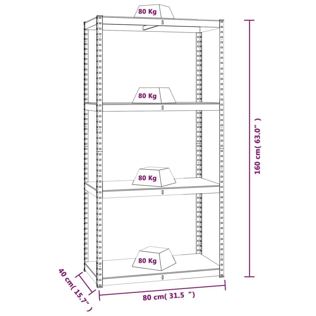 4-Layer Shelves 4 pcs Blue Steel&Engineered Wood