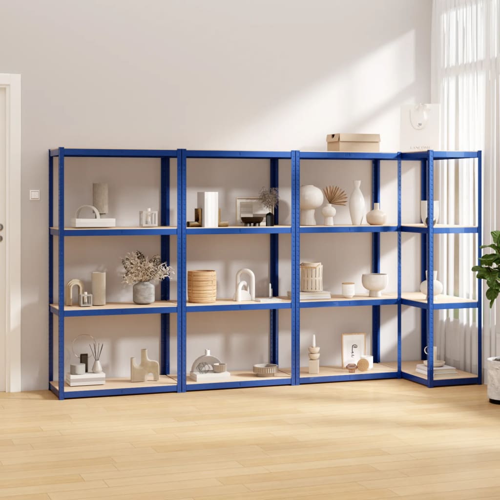 4-Layer Shelves 4 pcs Blue Steel&amp;Engineered Wood