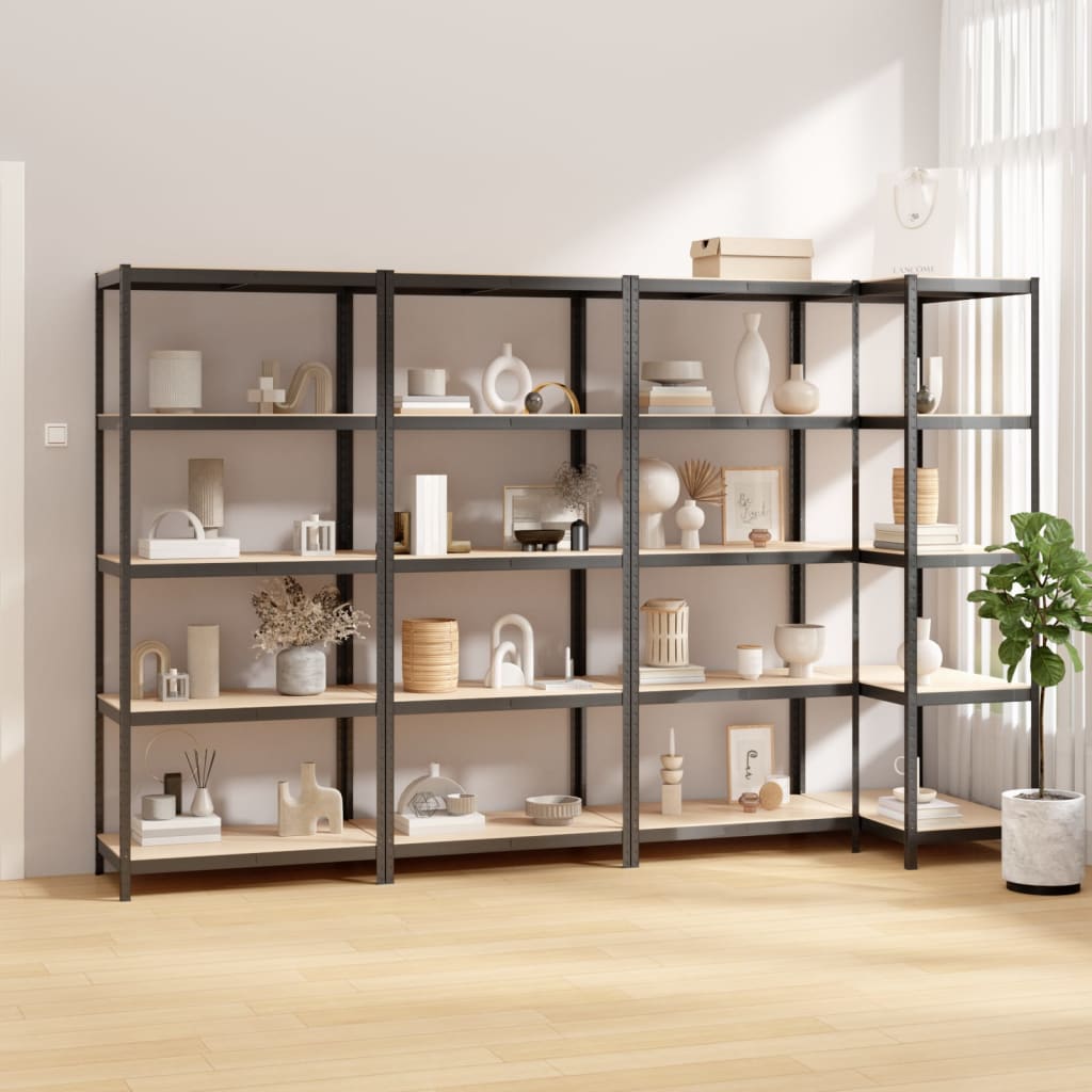 5-Layer Shelves 4 pcs Anthracite Steel&amp;Engineered Wood