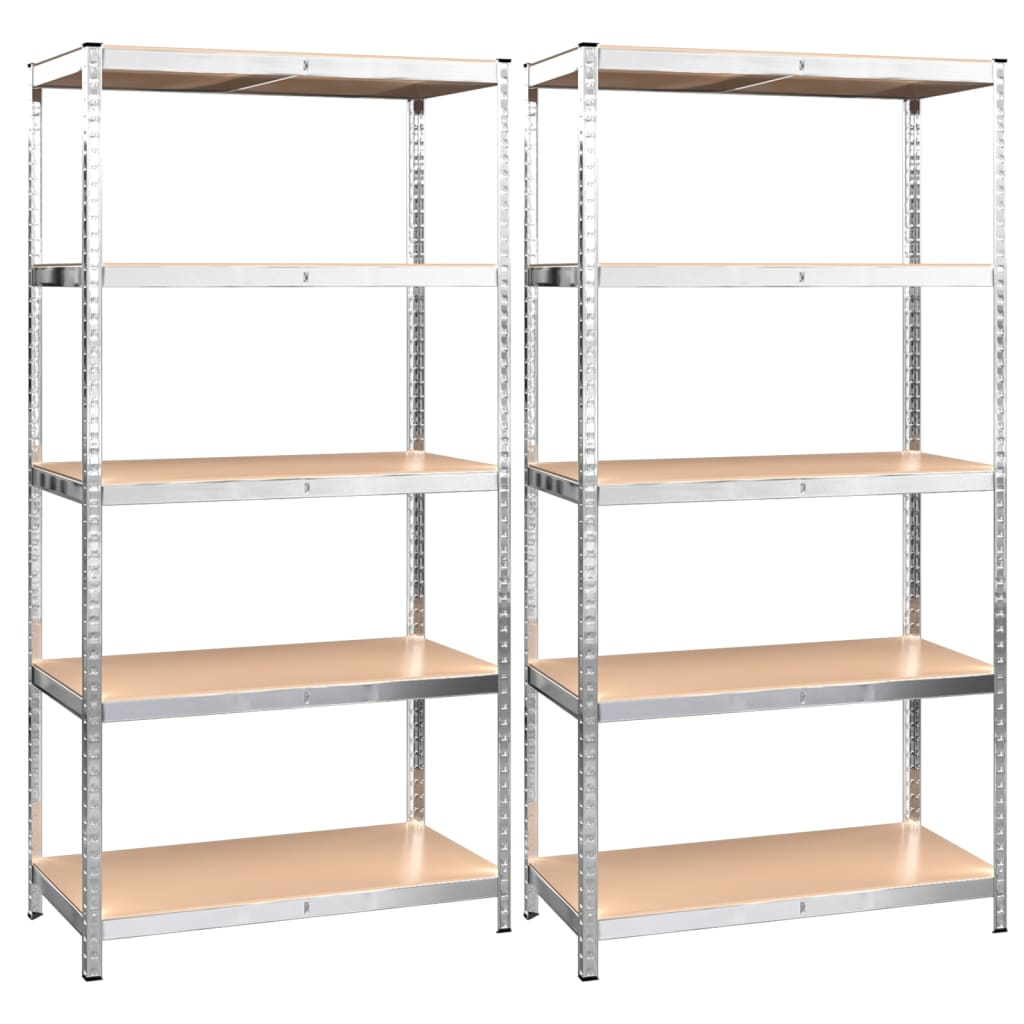 5-Layer Heavy-duty Shelves 2 pcs Silver Steel and Engineered Wood