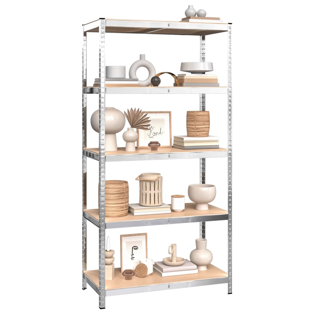 5-Layer Heavy-duty Shelves 2 pcs Silver Steel and Engineered Wood