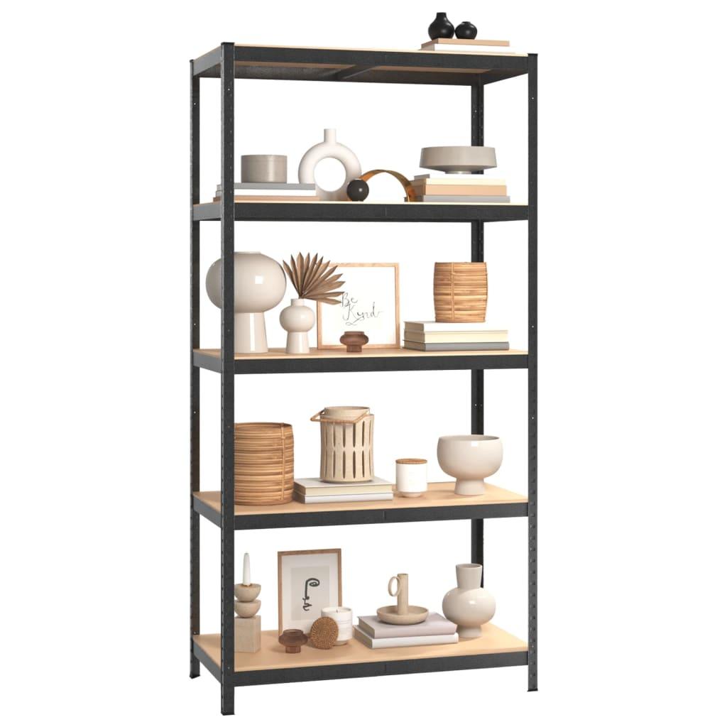 5-Layer Heavy-duty Shelves 2 pcs Grey Steel&Engineered Wood