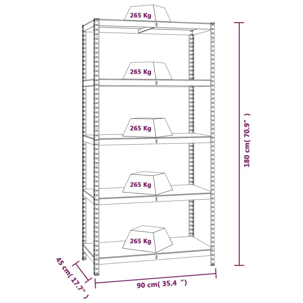 5-Layer Heavy-duty Shelves 2 pcs Grey Steel&Engineered Wood