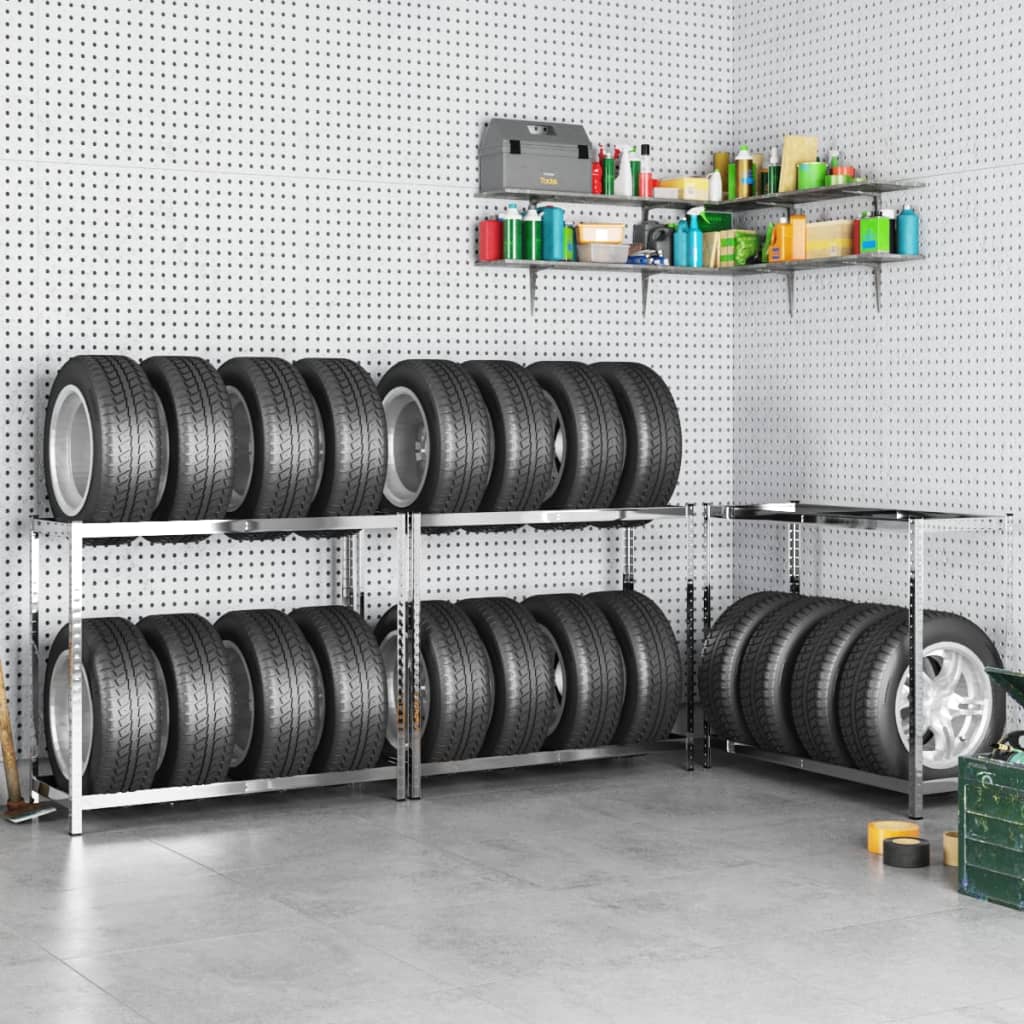 2-Layer Tire Racks 3 pcs Silver 110x40x110 cm Steel