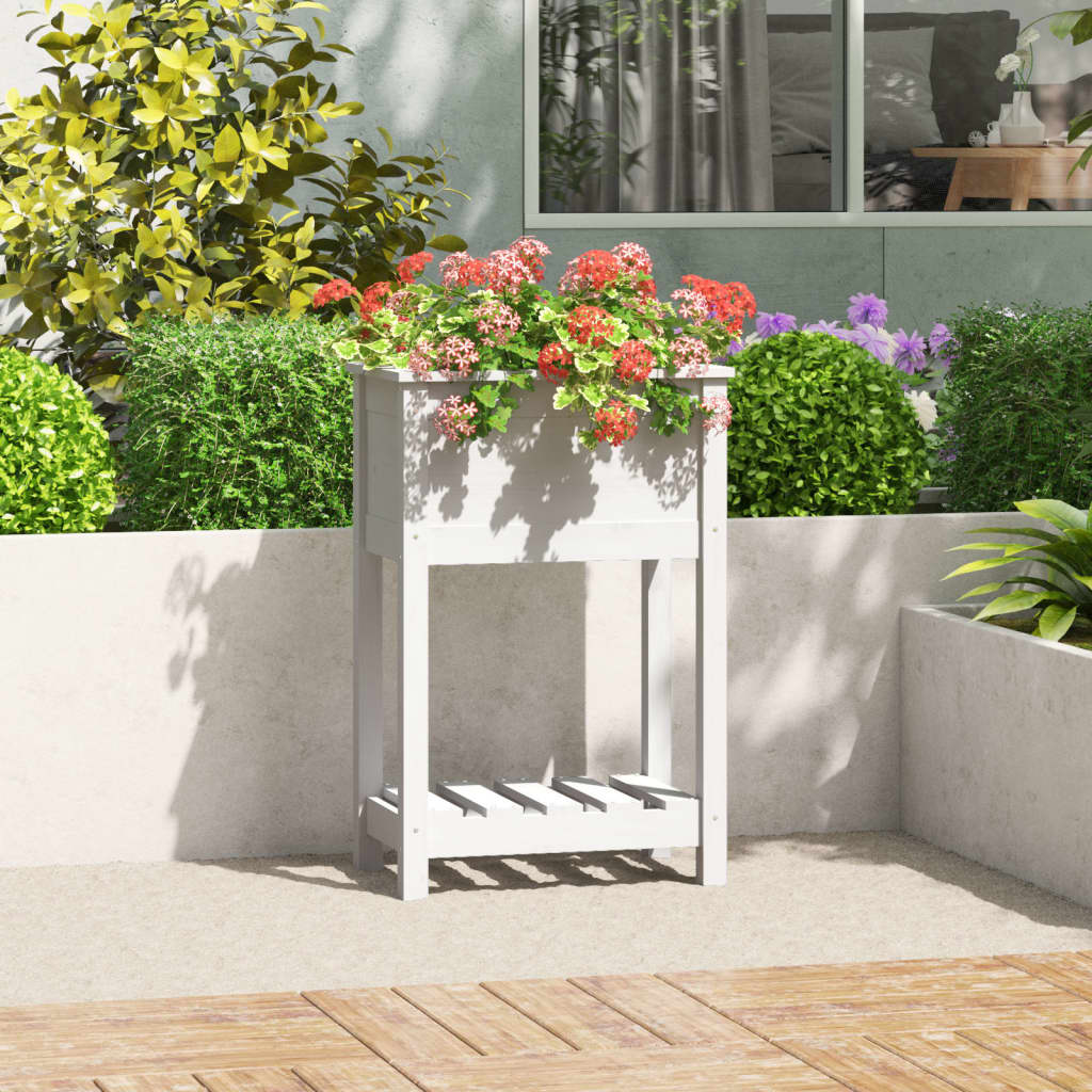 Planter with Shelf White 54x34.5x81 cm Solid Wood Pine