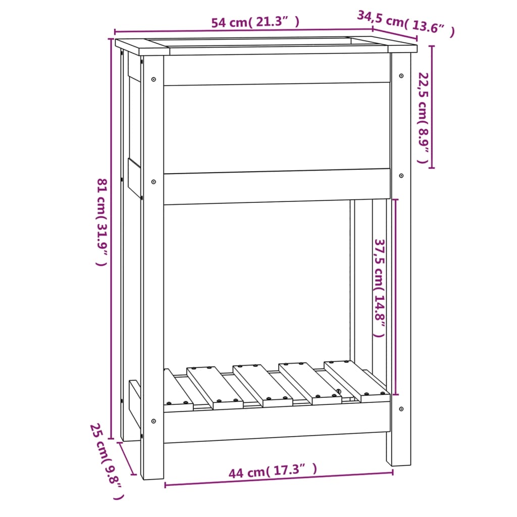 Planter with Shelf Grey 54x34.5x81 cm Solid Wood Pine