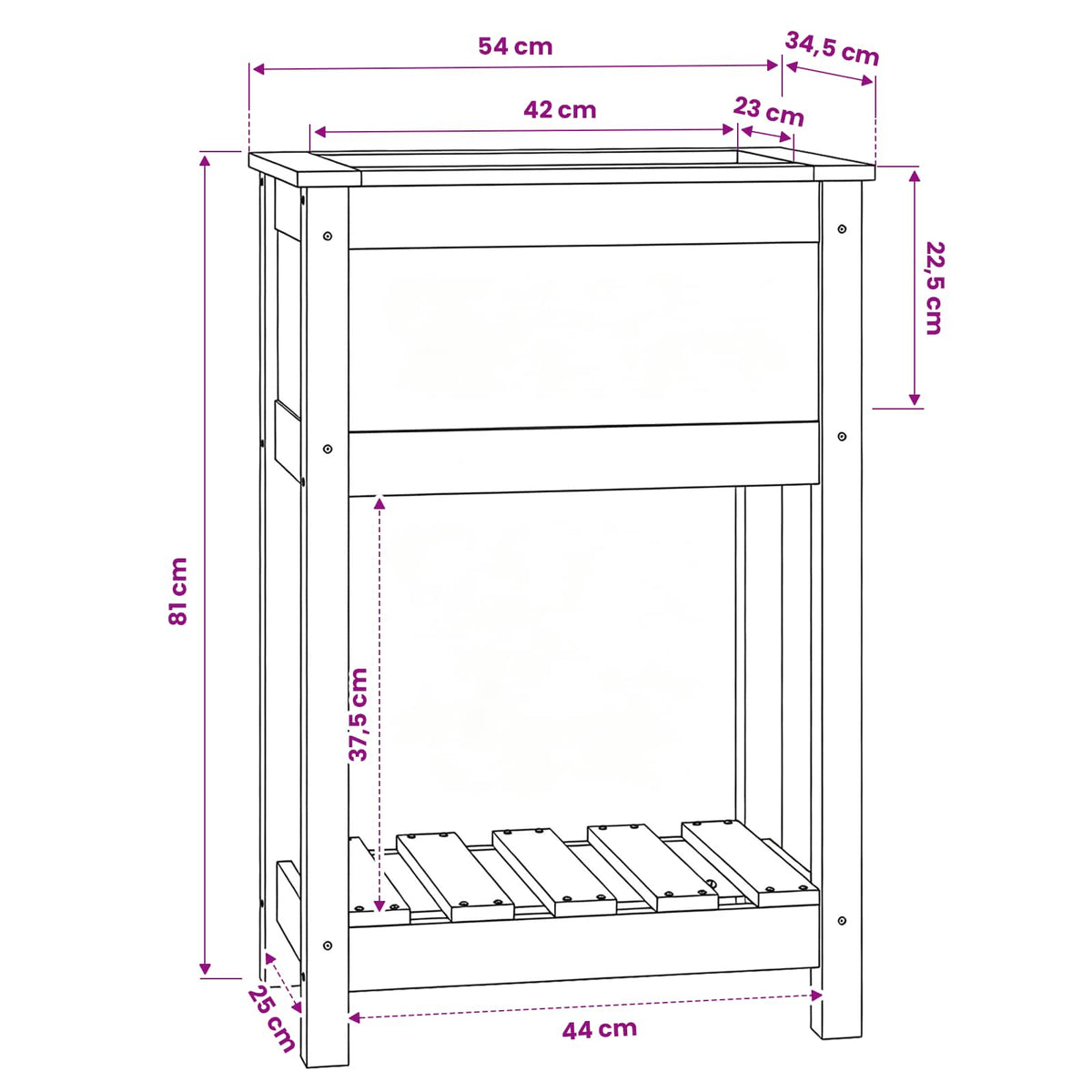 Planter with Shelf Grey 54x34.5x81 cm Solid Wood Pine