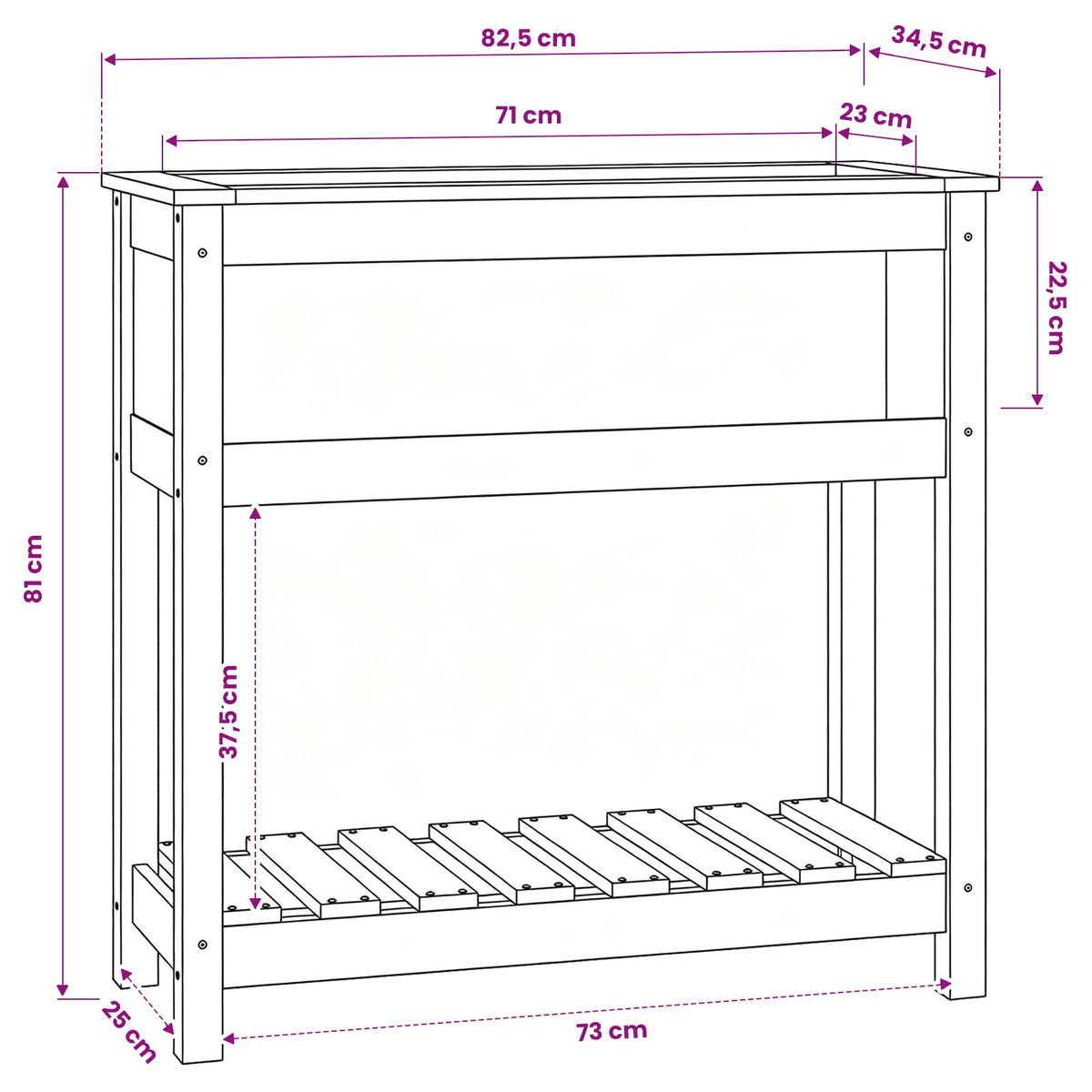 Planter with Shelf Grey 82.5x34.5x81 cm Solid Wood Pine
