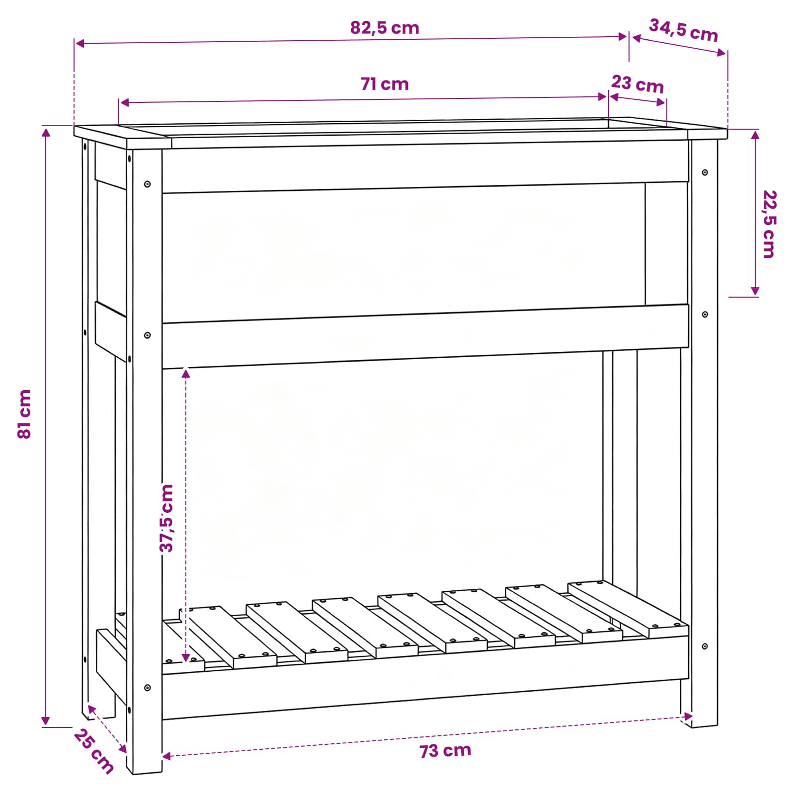 Planter with Shelf Grey 82.5x34.5x81 cm Solid Wood Pine