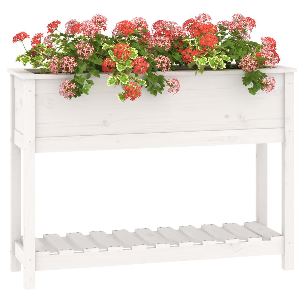 Planter with Shelf White 111.5x34.5x81 cm Solid Wood Pine