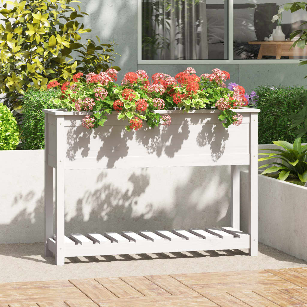 Planter with Shelf White 111.5x34.5x81 cm Solid Wood Pine