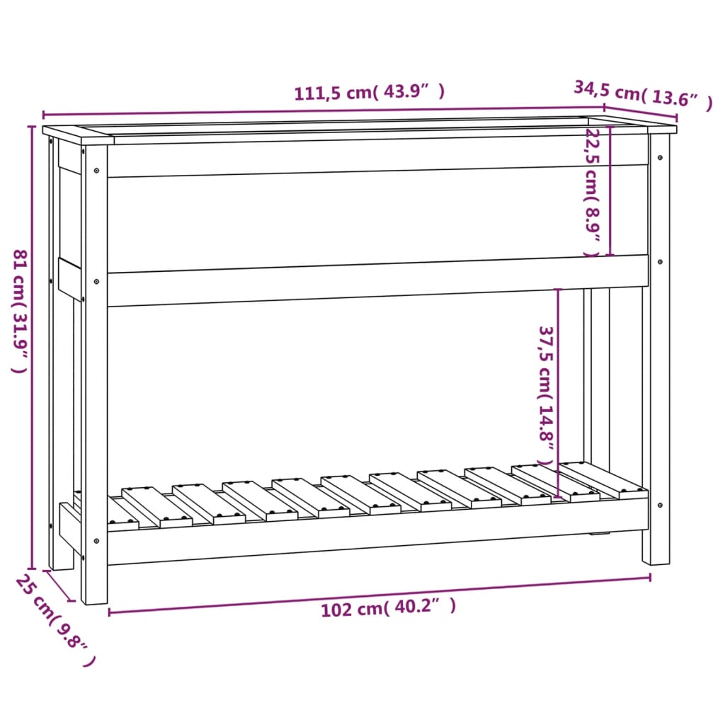 Planter with Shelf Grey 111.5x34.5x81 cm Solid Wood Pine