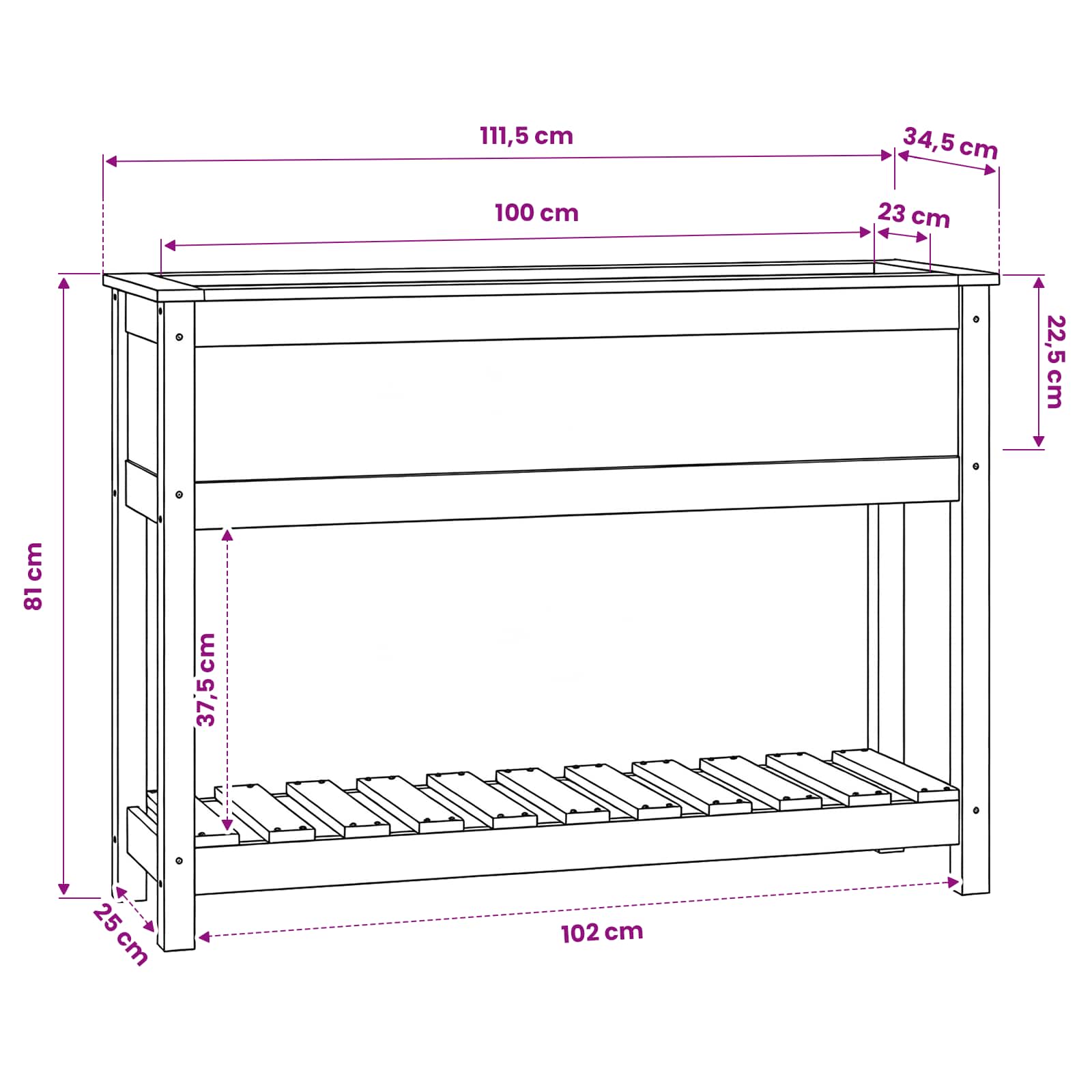 Planter with Shelf Grey 111.5x34.5x81 cm Solid Wood Pine