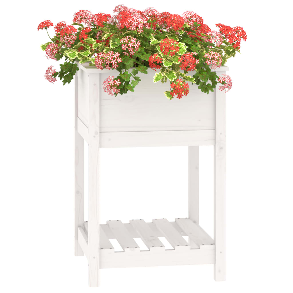 Planter with Shelf White 54x54x81 cm Solid Wood Pine