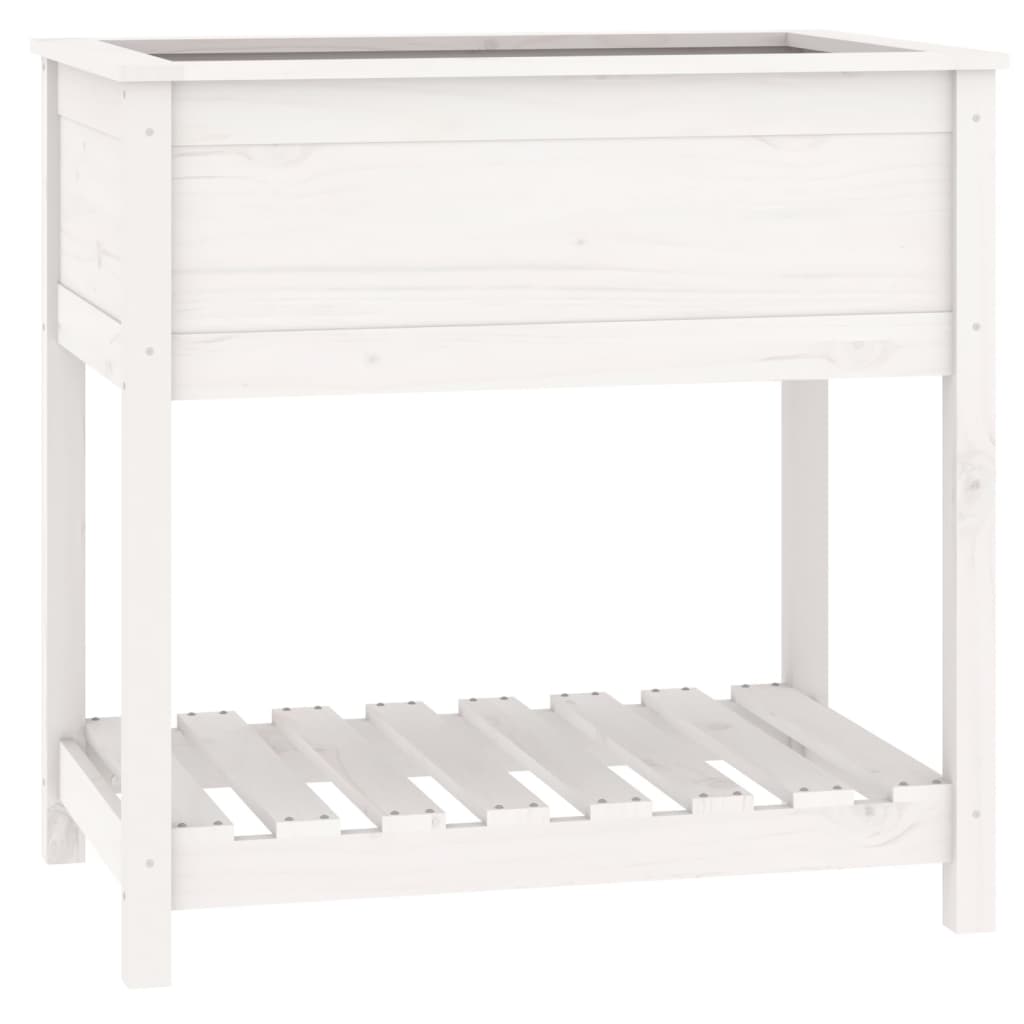 Planter with Shelf White 82.5x54x81 cm Solid Wood Pine