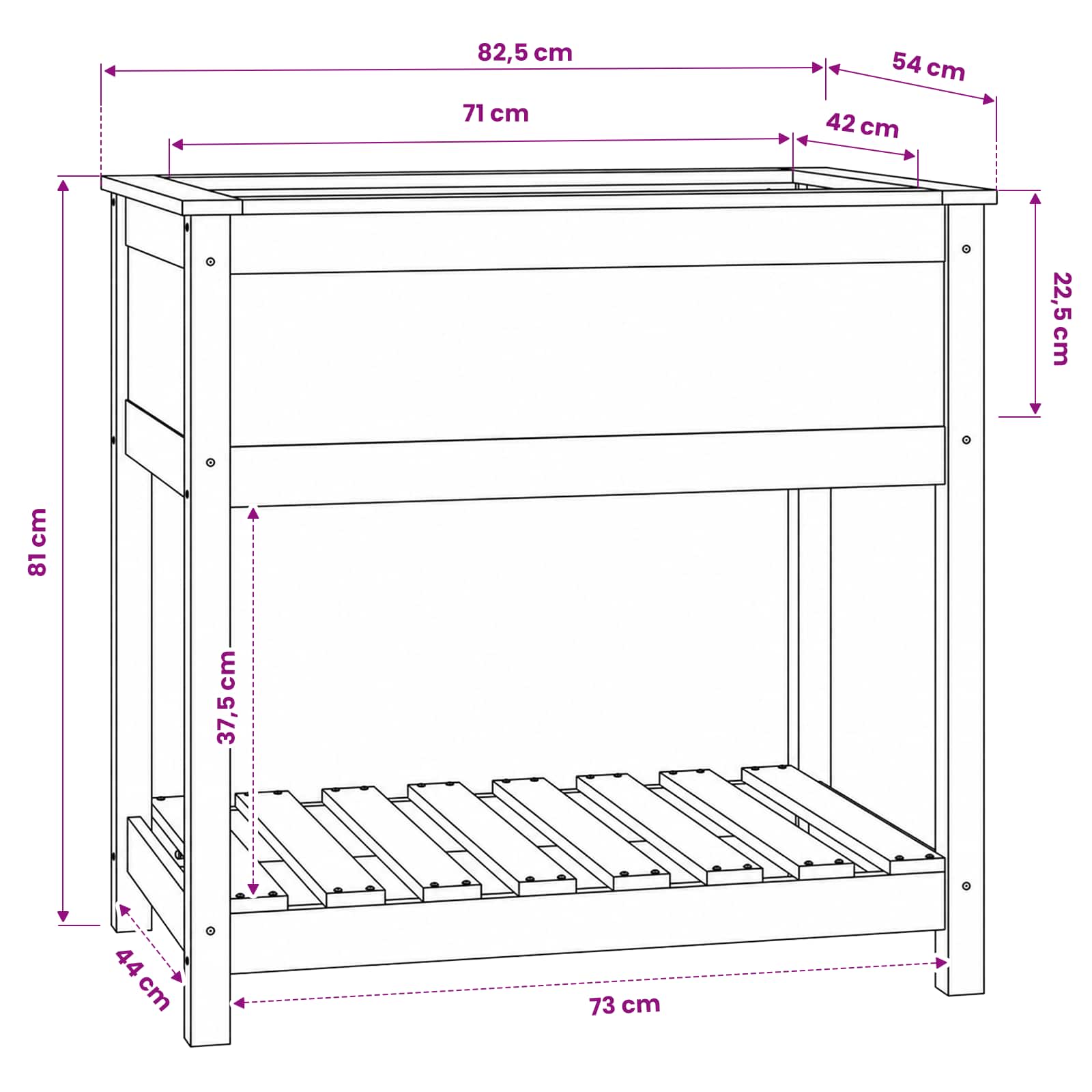 Planter with Shelf White 82.5x54x81 cm Solid Wood Pine