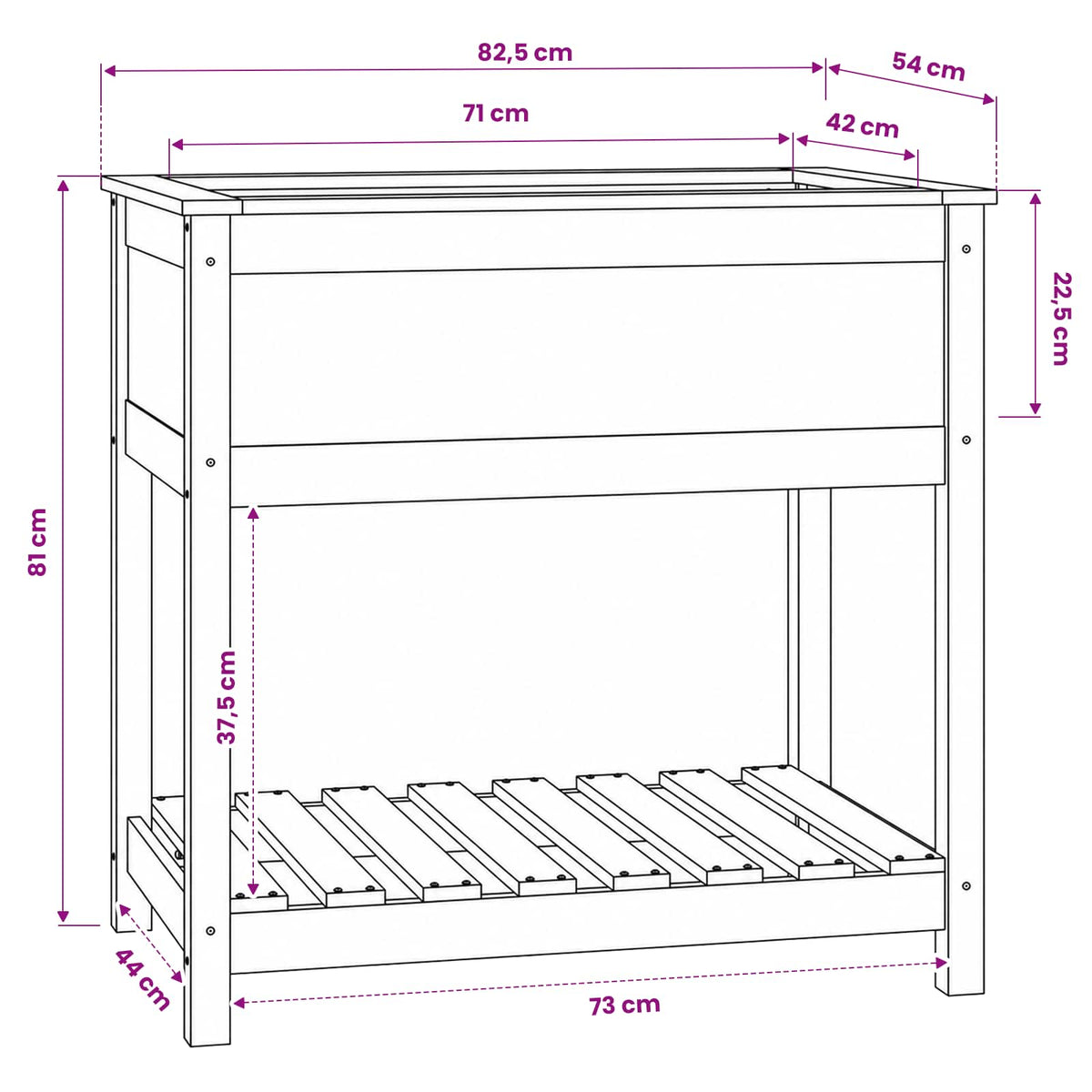 Planter with Shelf Grey 82.5x54x81 cm Solid Wood Pine