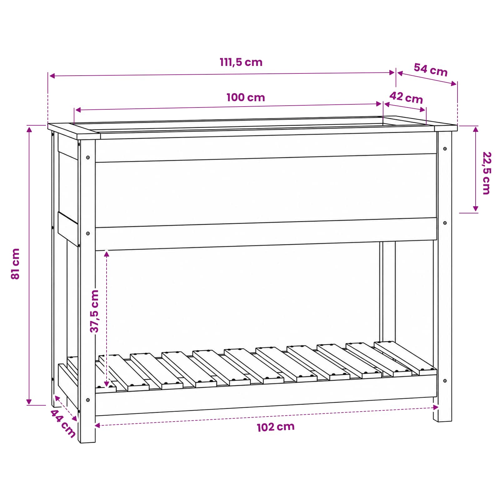 Planter with Shelf Grey 111.5x54x81 cm Solid Wood Pine