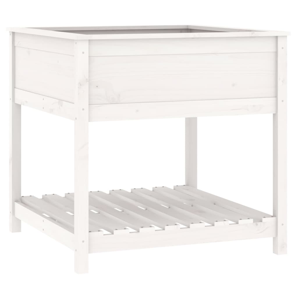 Planter with Shelf White 82.5x82.5x81 cm Solid Wood Pine