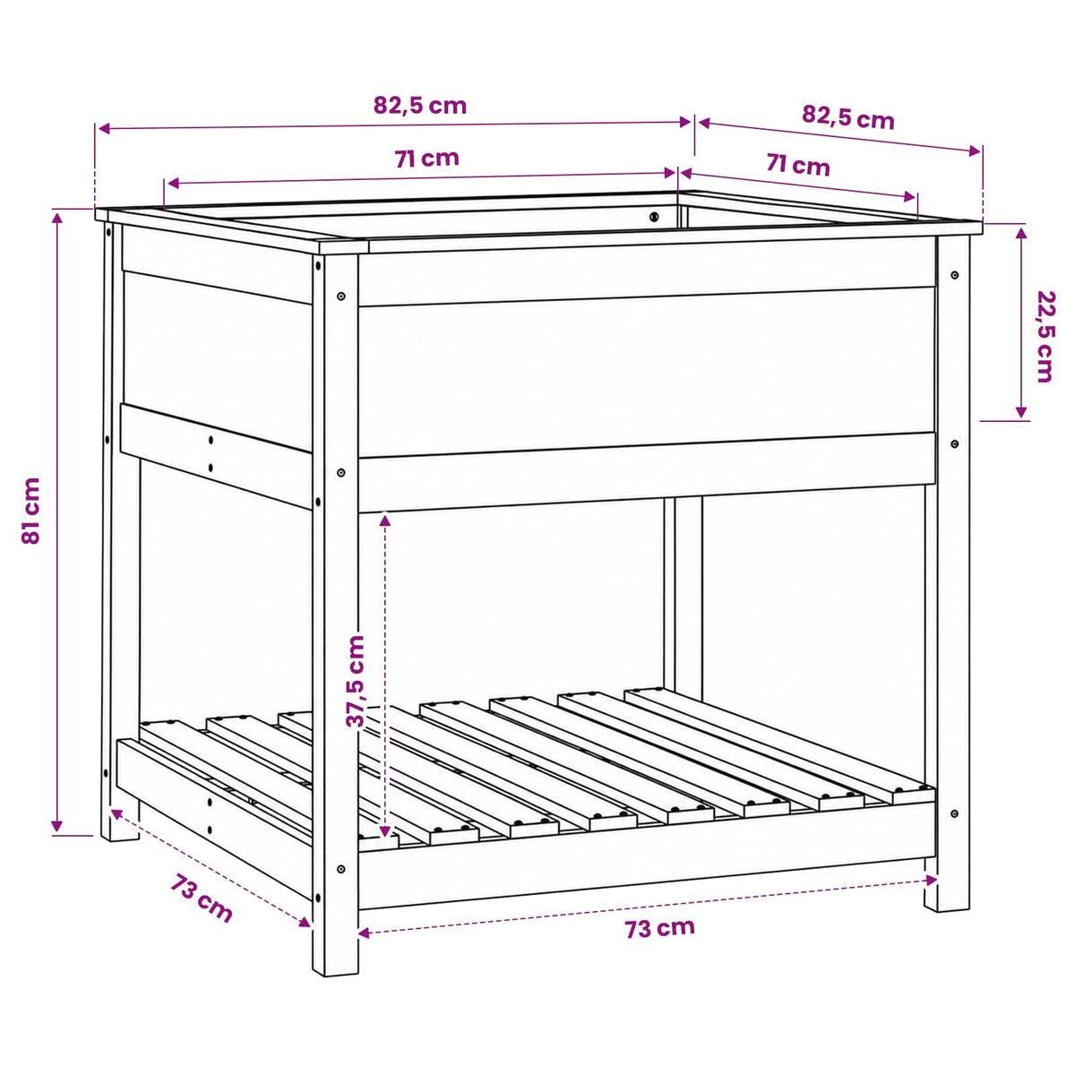 Planter with Shelf White 82.5x82.5x81 cm Solid Wood Pine