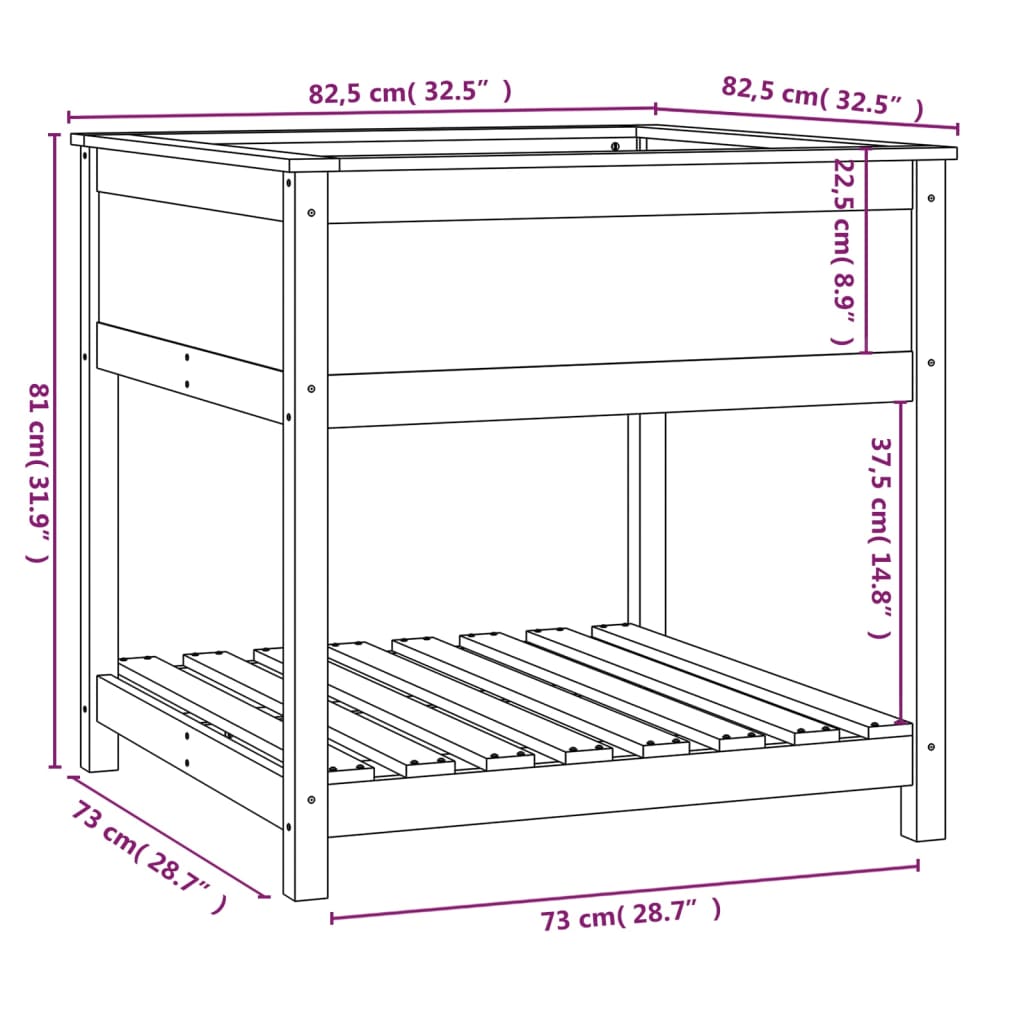 Planter with Shelf Grey 82.5x82.5x81 cm Solid Wood Pine