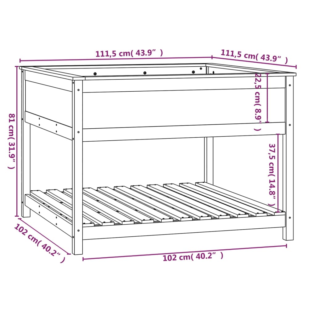 Planter with Shelf 111.5x111.5x81 cm Solid Wood Pine