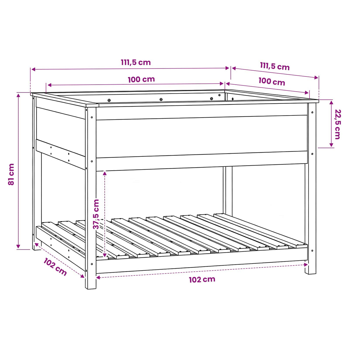 Planter with Shelf 111.5x111.5x81 cm Solid Wood Pine