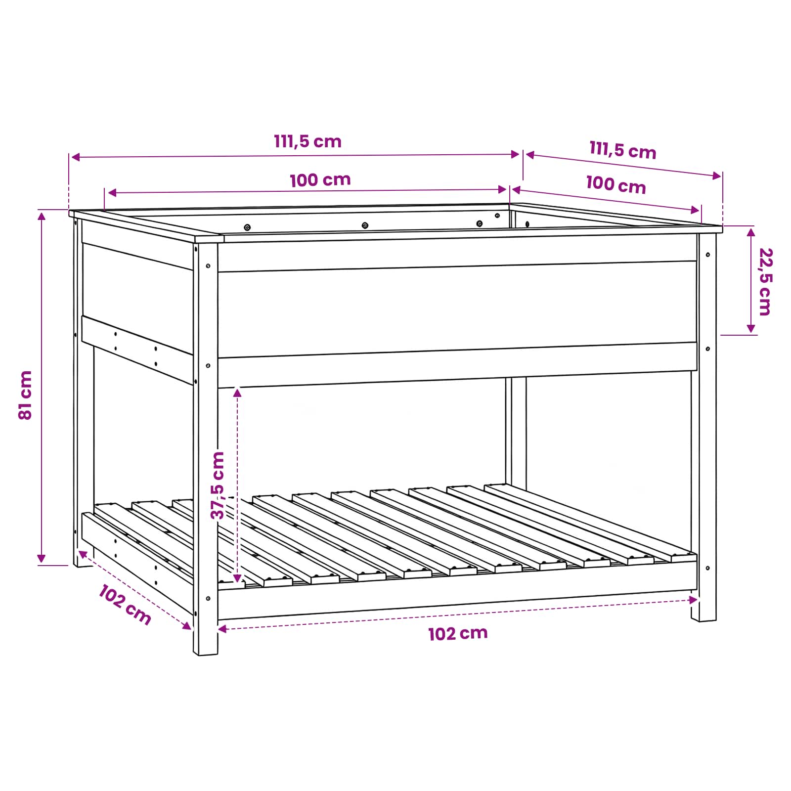 Planter with Shelf 111.5x111.5x81 cm Solid Wood Pine