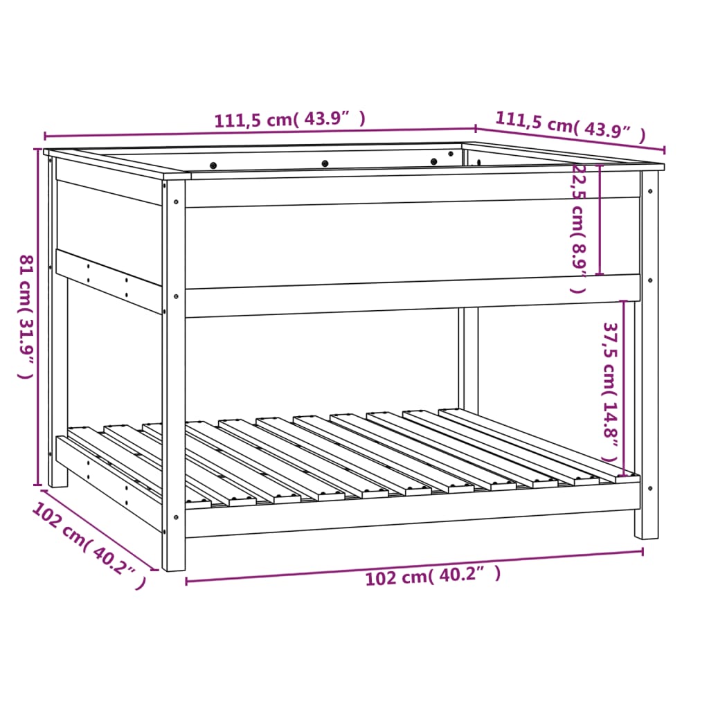 Planter with Shelf Grey 111.5x111.5x81 cm Solid Wood Pine