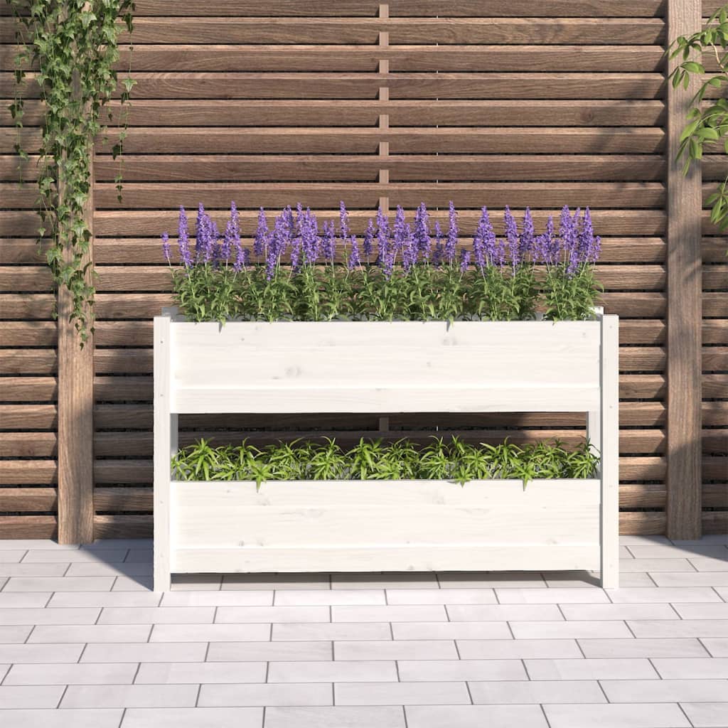 Planter White 112x25x66 cm Solid Wood Pine