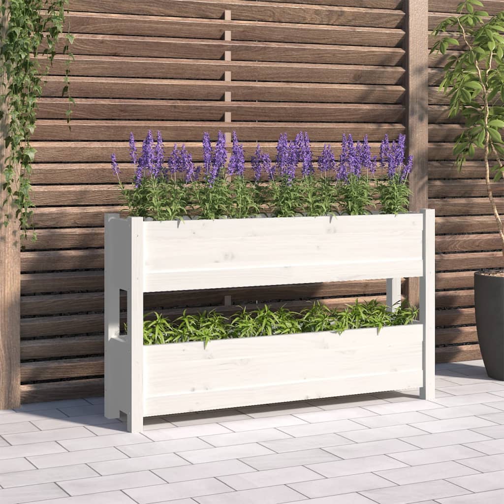 Planter White 112x25x66 cm Solid Wood Pine