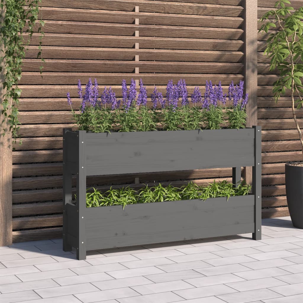 Planter Grey 112x25x66 cm Solid Wood Pine