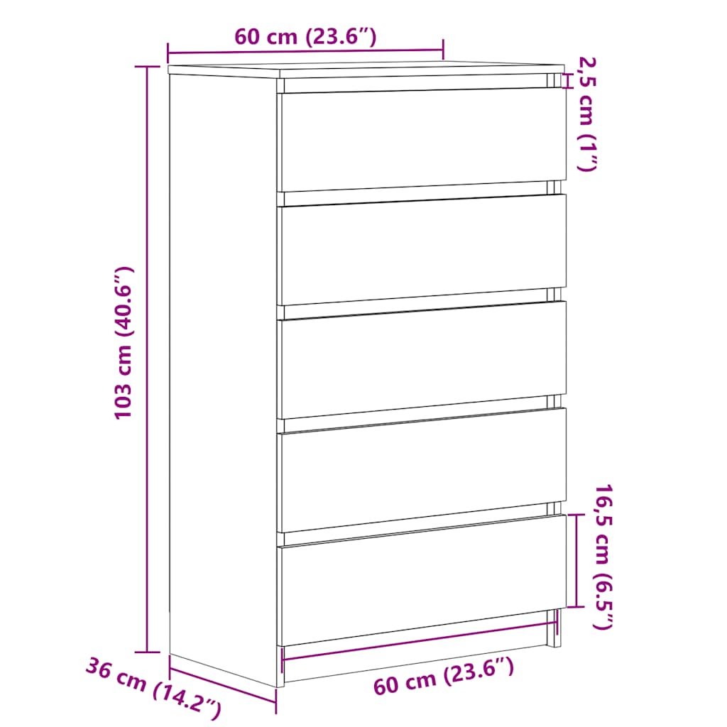 Drawer Cabinet Black 60x36x103 cm Engineered Wood