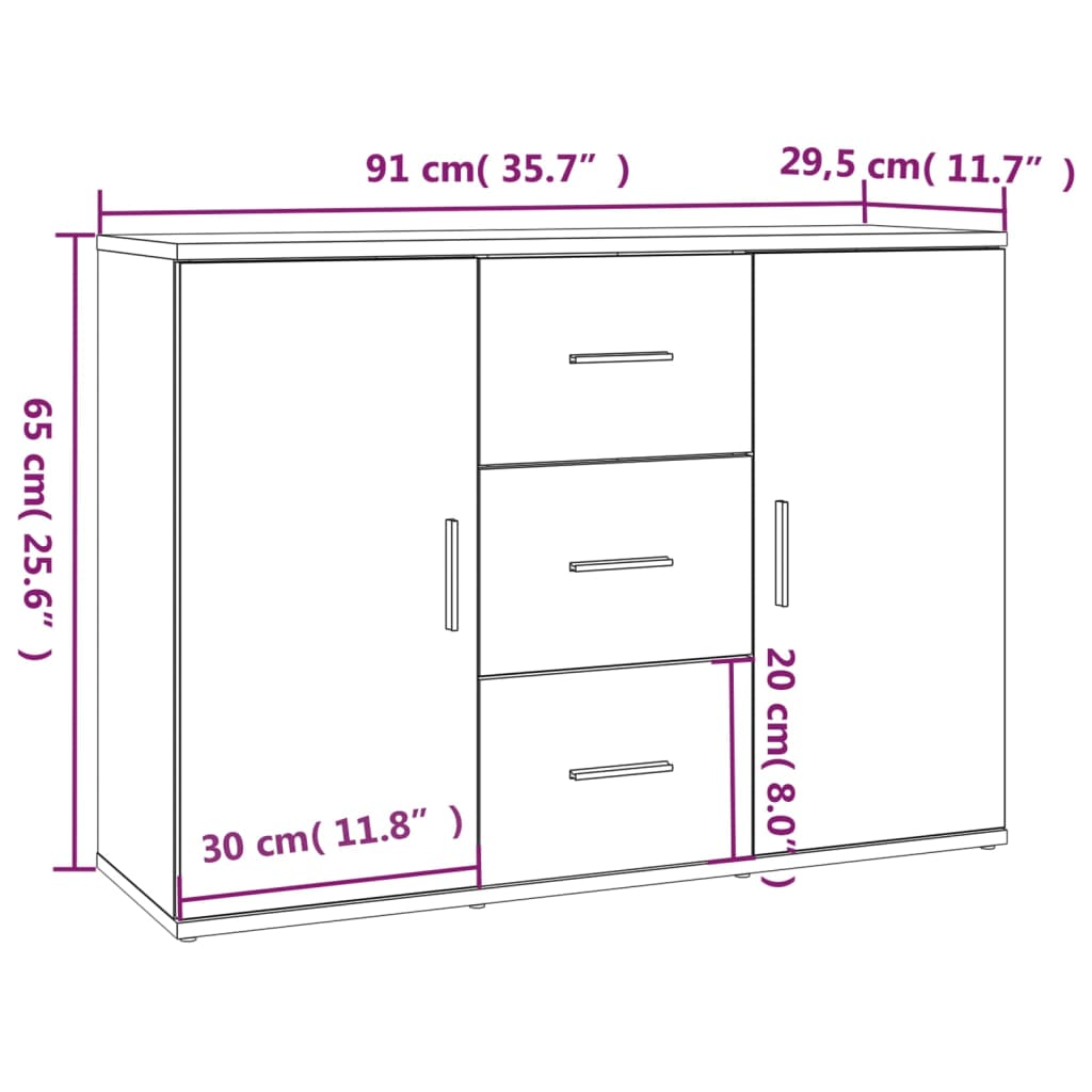 Sideboard White 91x29.5x65 cm Engineered Wood