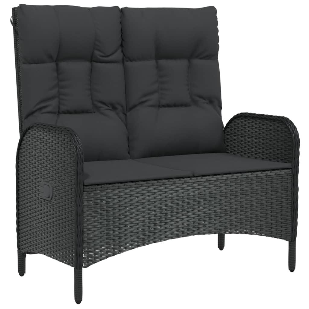 Reclining Garden Bench with Cushions 107 cm Poly Rattan Black