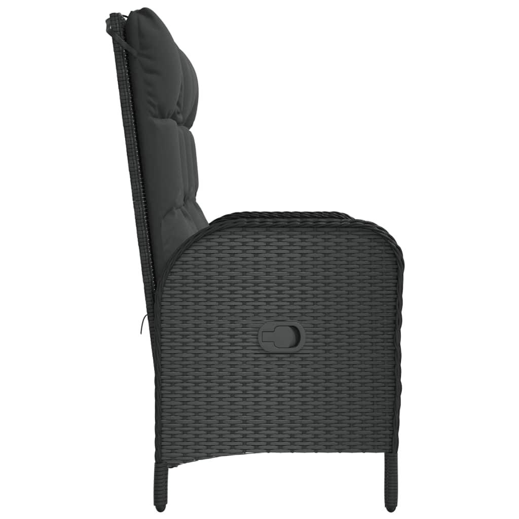 Reclining Garden Bench with Cushions 107 cm Poly Rattan Black