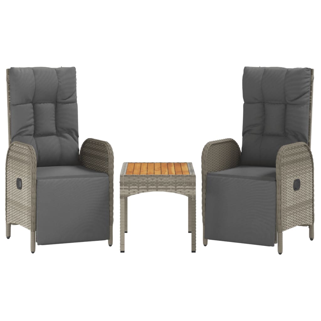 Garden Reclining Chairs 2 pcs with Table Grey Poly Rattan