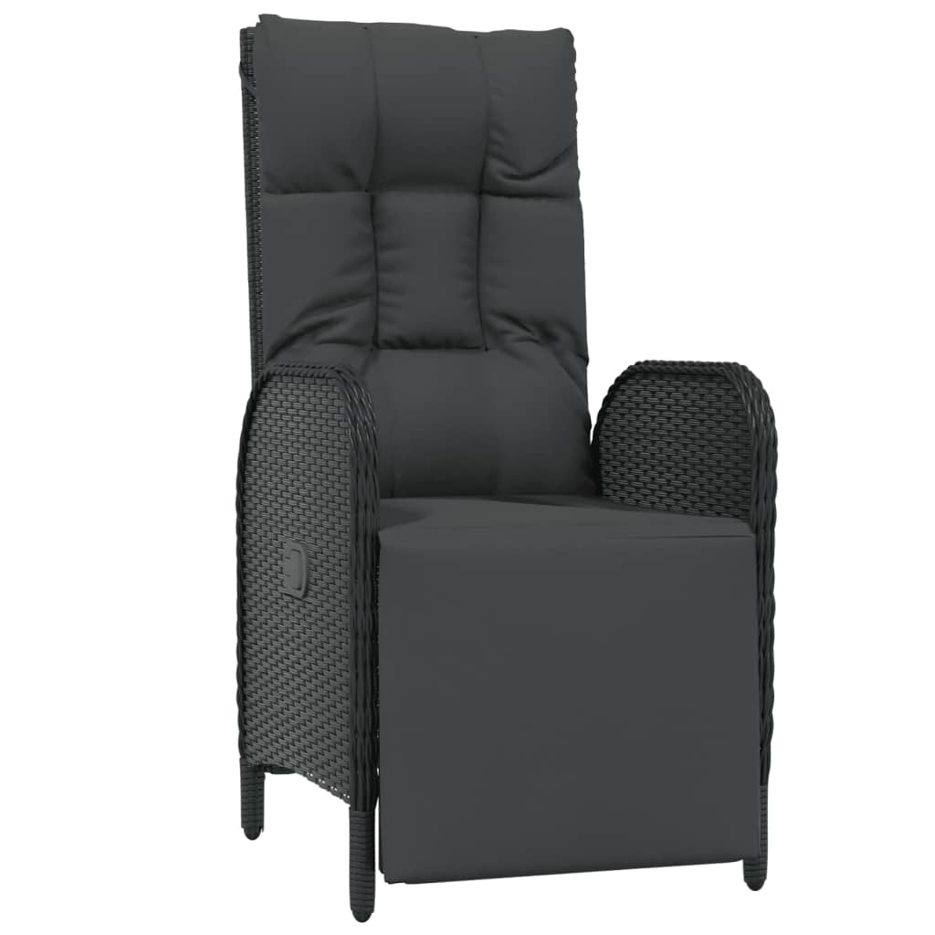 Garden Reclining Chairs 2 pcs with Table Black Poly Rattan