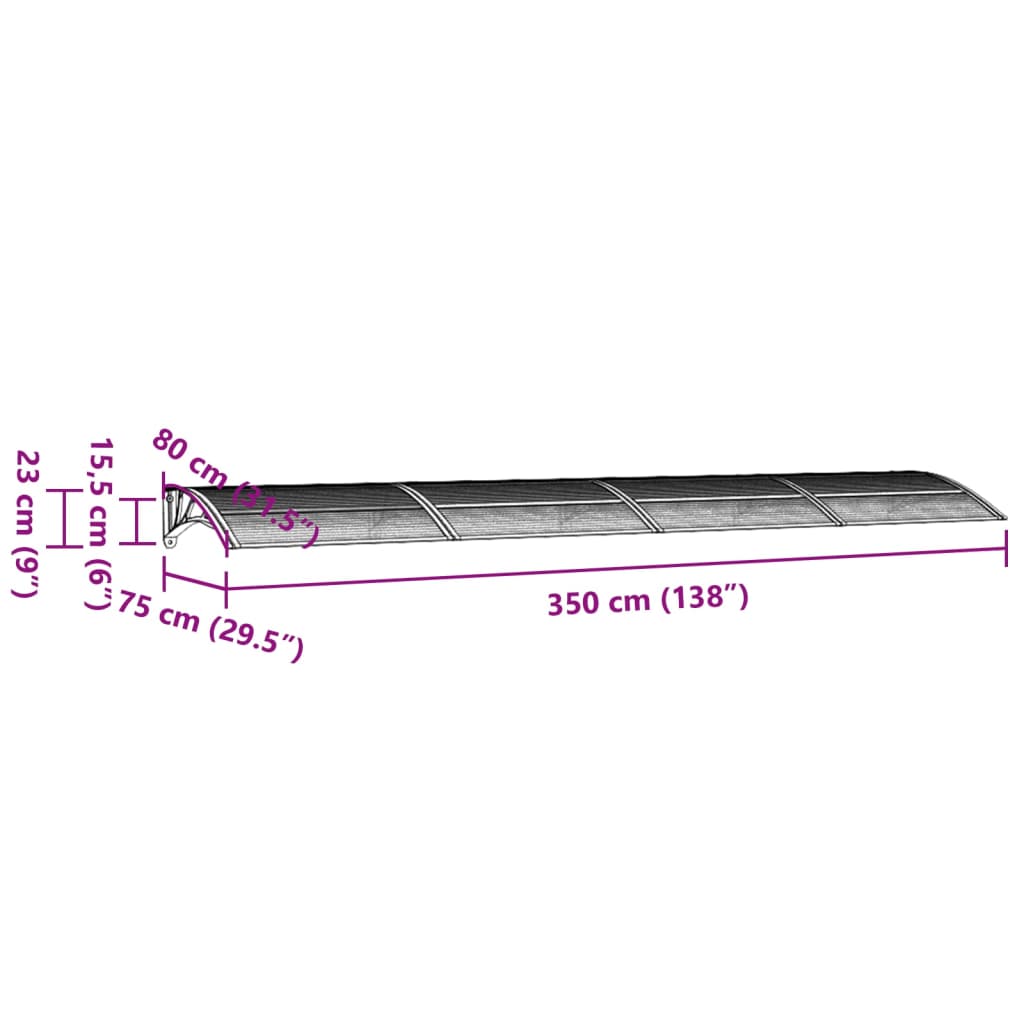 Door Canopy Black and Transparent 350x75 cm Polycarbonate