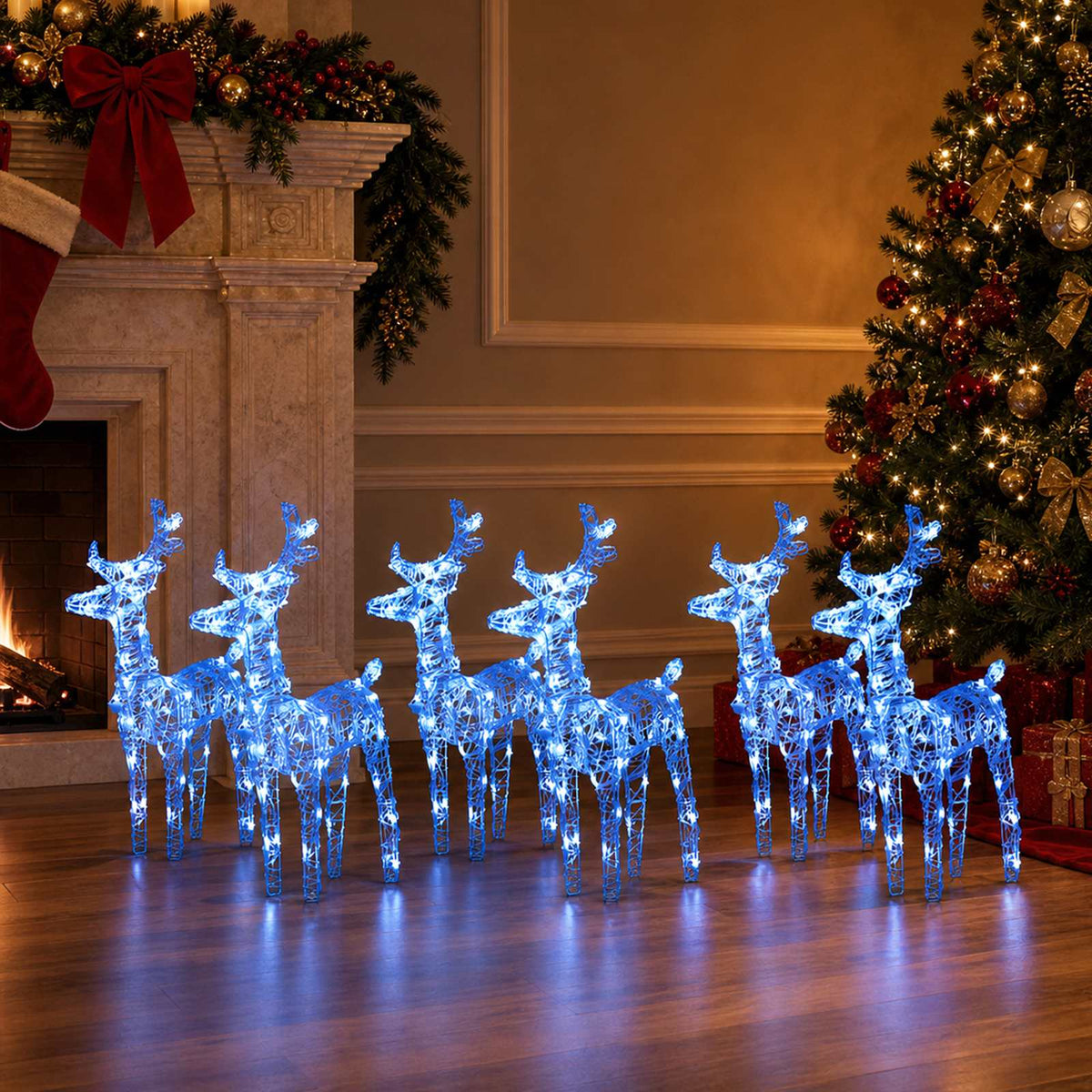 Christmas Reindeers 6 pcs Blue 240 LEDs Acrylic