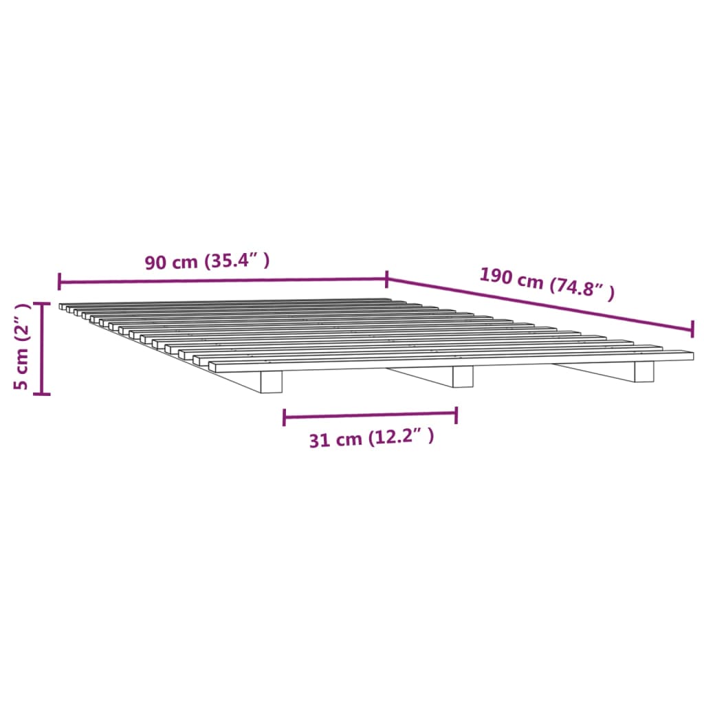 Bed Frame without Mattress White 90x190 cm Solid Wood Pine