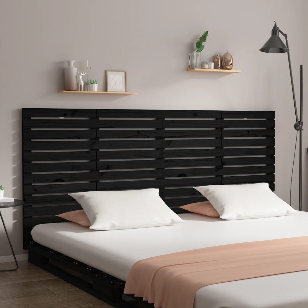 Wall Headboard Black 186 cm Solid Wood Pine