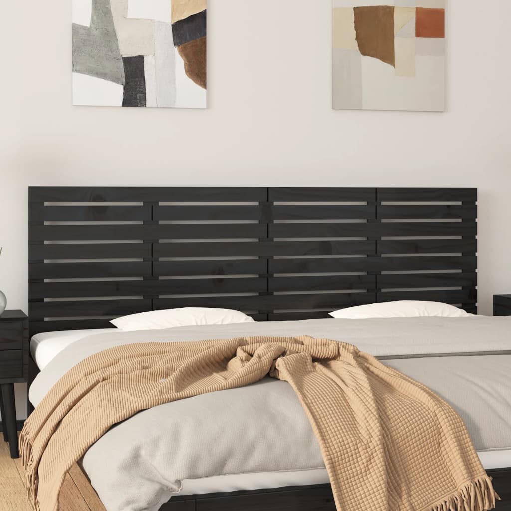 Wall Headboard Black 186 cm Solid Wood Pine