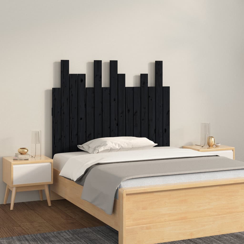 Wall Headboard Black 95.5 cm Solid Wood Pine