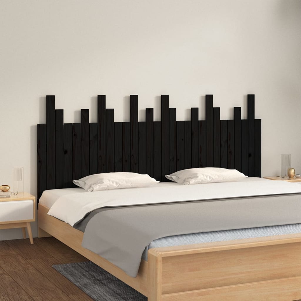 Wall Headboard Black 185 cm Solid Wood Pine